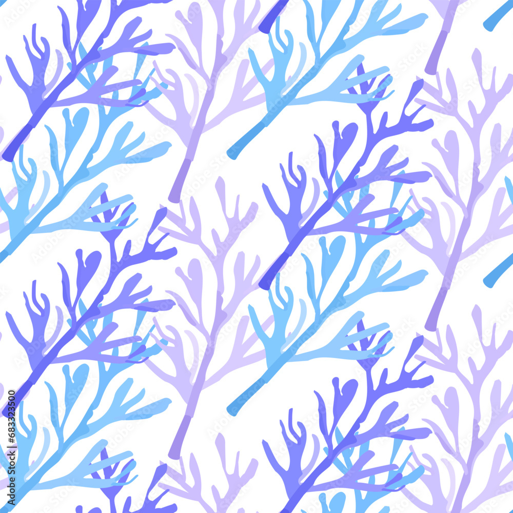 Naklejka premium watercolor seaweed seamless vector pattern, isolated on white background