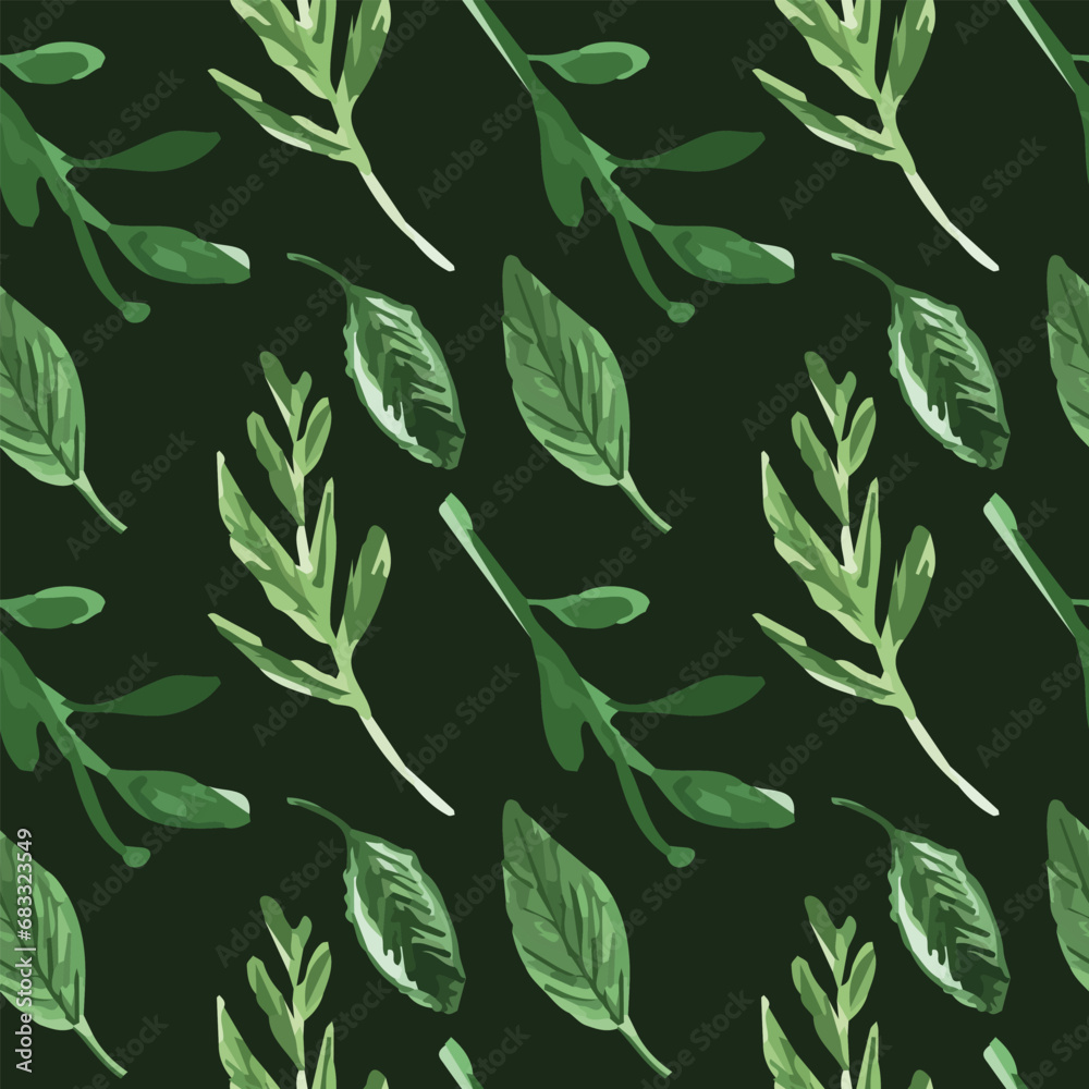 plant branches with leaves watercolor seamless vector pattern