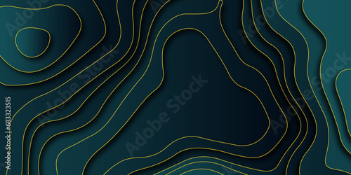 Abstract wavy line 3d paper cut blue topography background. Multi layer cutout geometric pattern. Grid map line topography mount map contour background. Topographic canyon map light relief texture.