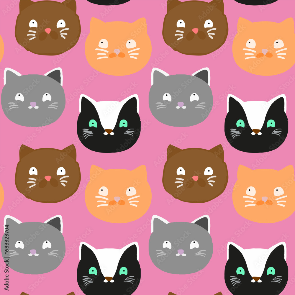cute cats seamless pattern , pet vector print design. pink background cute cats seamless pattern , pet vector print design. pink background