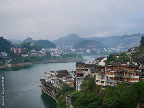 Scenery of the river and old buildings of Furongzhen, China photo