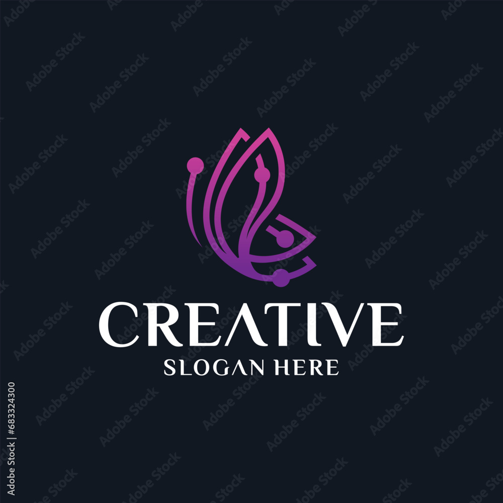 Fototapeta premium advanced technology butterfly logo abstract geometric pixel style butterfly