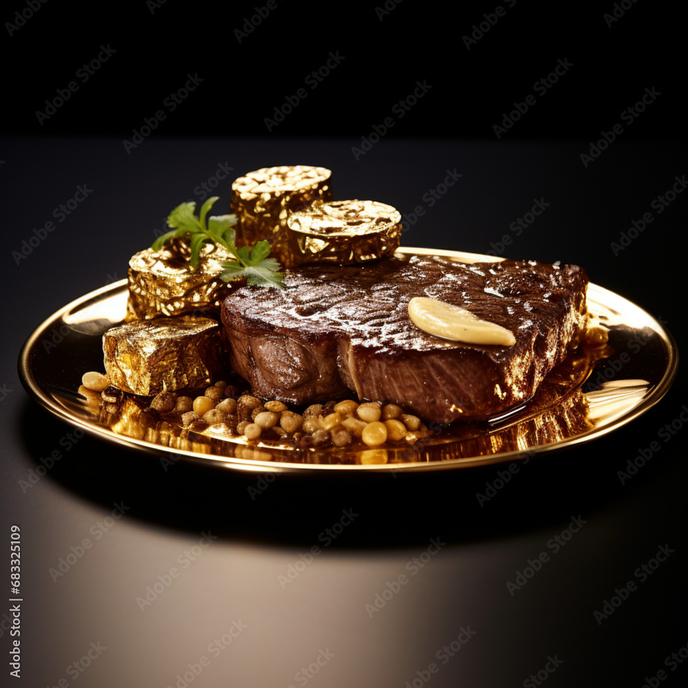 Steak with gold.