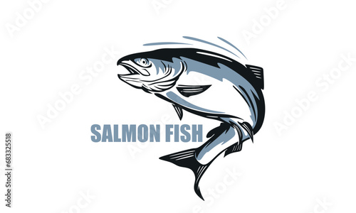 salmon fish great logo, silhouette of wild fish swimming vector illustrations