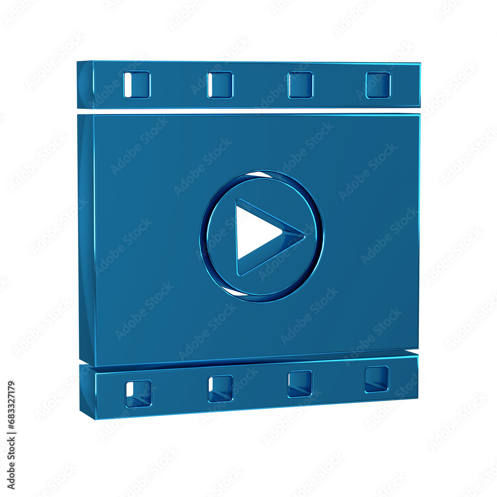 Blue Play Video icon isolated on transparent background. Film strip sign. Blue Play Video icon isolated on transparent background. Film strip sign.