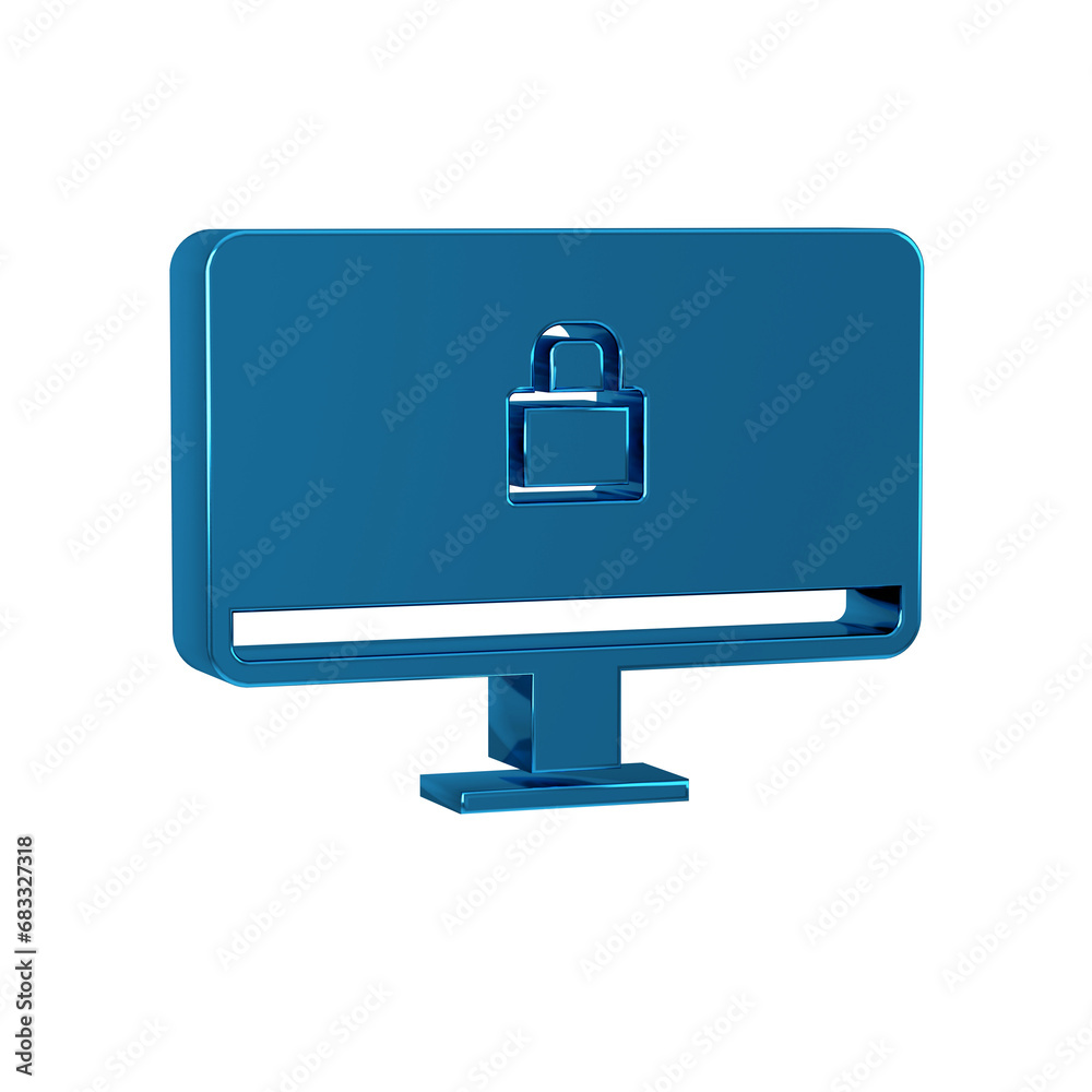 Blue Lock on computer monitor screen icon isolated on transparent background. Security, safety, protection concept. Safe internetwork. Blue Lock on computer monitor screen icon isolated on transparent background. Security, safety, protection concept. Safe internetwork.