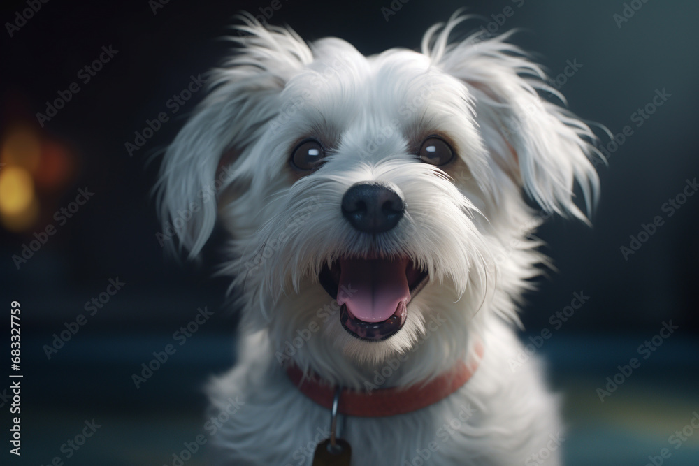 close-up of a dog on a gray background. happy dog . Generative AI close-up of a dog on a gray background. happy dog . Generative AI