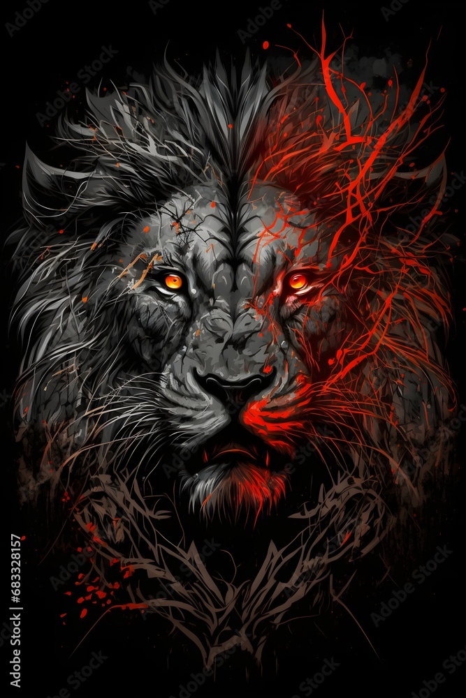 epic abstract lion illustration on black background