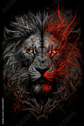 epic abstract lion illustration on black background