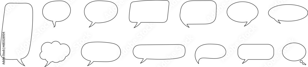 Speak bubble text, message box, chatting box, cartoon set. Vector illustration. Balloon doodle style thinking sign symbol. Speech bubble, speech balloon, chat bubble. Speak bubble text, message box, chatting box, cartoon set. Vector illustration. Balloon doodle style thinking sign symbol. Speech bubble, speech balloon, chat bubble.