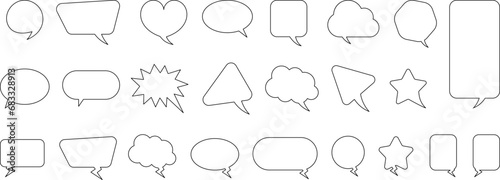 Speak bubble text, message box, chatting box, cartoon set. Vector illustration. Balloon doodle style thinking sign symbol. Speech bubble, speech balloon, chat bubble.