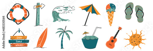 Summer stuff set. Isolated items on white background.