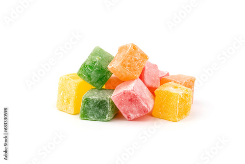 Traditional Turkish delight isolated on white background. Assorted