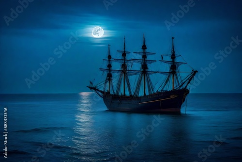 As the moon rises high in the sky, a ghostly ship appears on the horizon,