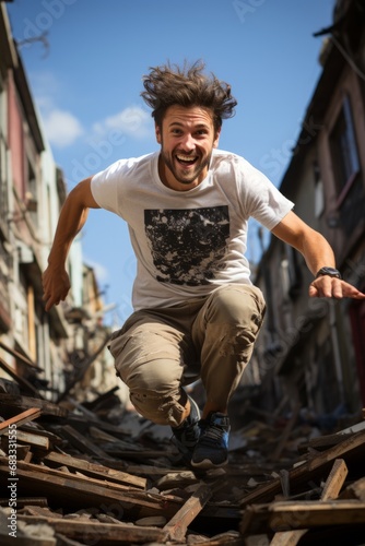 Wallpaper Mural Skilled parkour athlete leaping gracefully across urban obstacles, Generative AI Torontodigital.ca