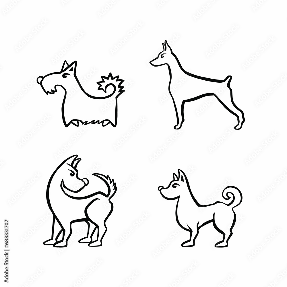 dog outline set, line, vector illustration