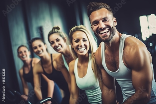 Fitness, laughing and friends at the gym for training, pilates class and happy for exercise at a club. Smile, sport in a group for a workout, cardio or yoga on a studio wall