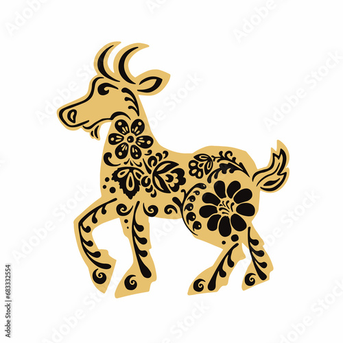 Steed  goat with retro painted black and gold vector illustration