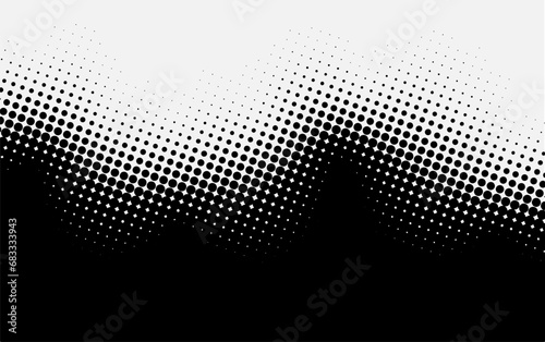 Dot pattern with halftone effect. Black white pop art gradient. Wavy background with dots. Vector illustration
