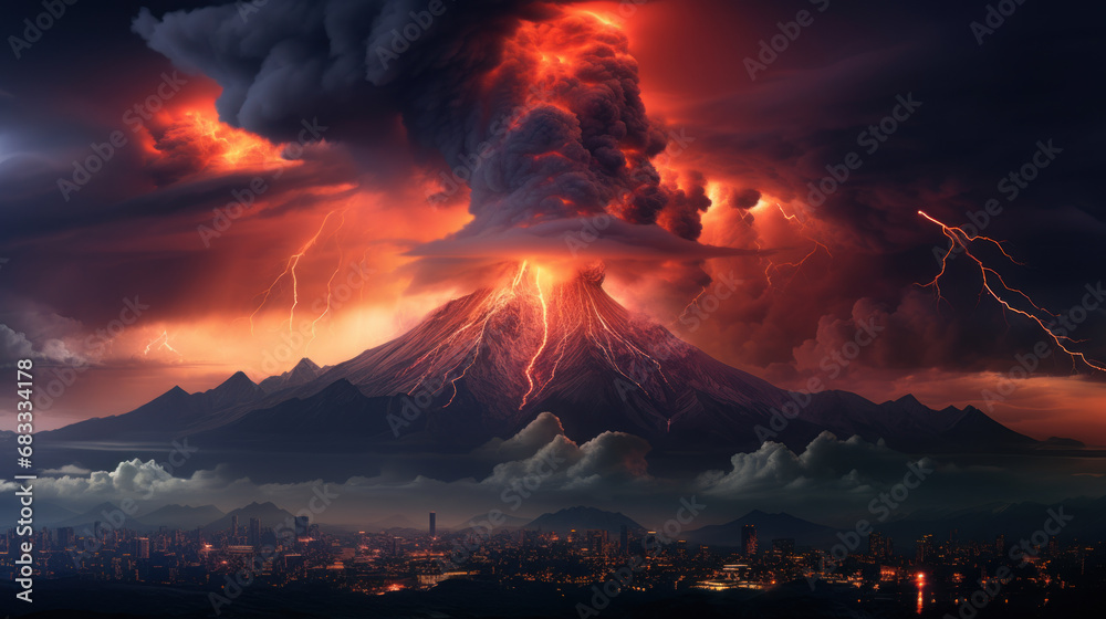 Huge volcano eruption, natural disaster