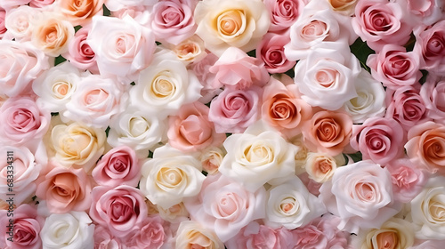 The pink and white roses floristry art backdrop background. The love in valentine event concept
