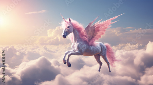 Pink Unicorn Above The Cloud