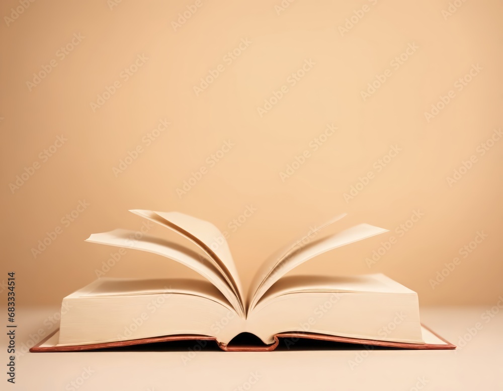 open book with page flipping in in beige background open book with page flipping in in beige background