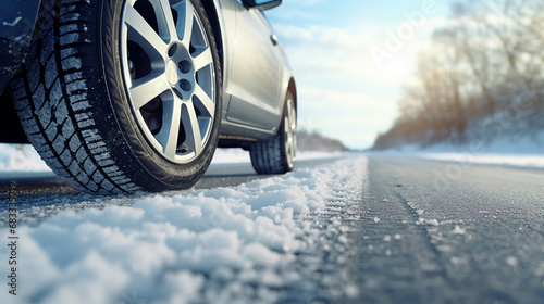 雪道を走る車のタイヤ photo