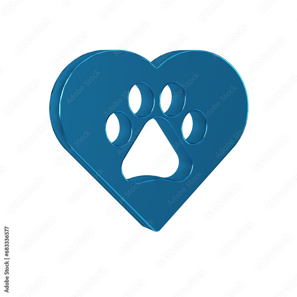 Blue Heart with animals footprint icon isolated on transparent background. Pet paw in heart. Love to the animals.