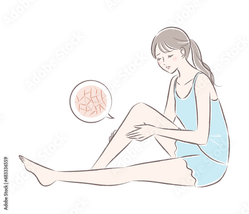 足の乾燥肌に悩む若い女性のイラスト photo