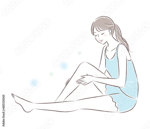 足の肌が潤う・脚が綺麗な若い女性の全身イラスト