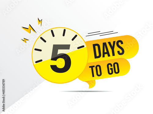 5 day to go. 05 days to go last countdown icon. five day go sale price offer promo deal timer, 5 day only Vector stock illustration. photo
