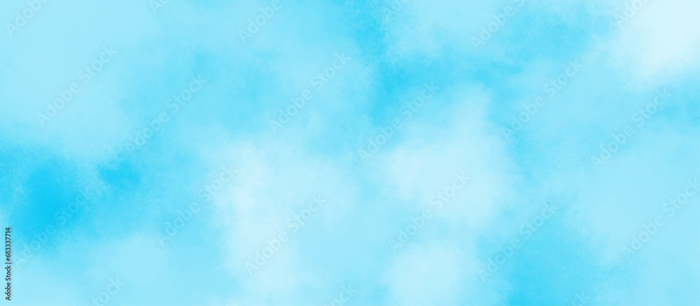 Blue sky background with white fluffy clouds .hand painted abstract soft sky blue watercolor .Stain artistic vector used as being an element .Watercolor illustration art marble painting abstract blue.