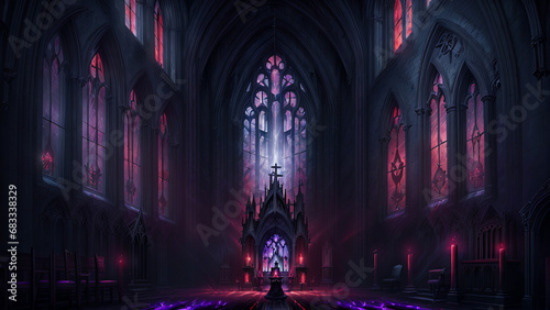 Gloomy gothic cathedral inside
