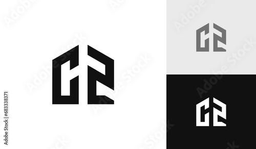 Letter CZ with house shape logo design