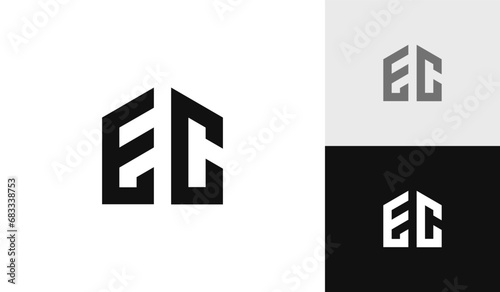 Letter EC with house shape logo design