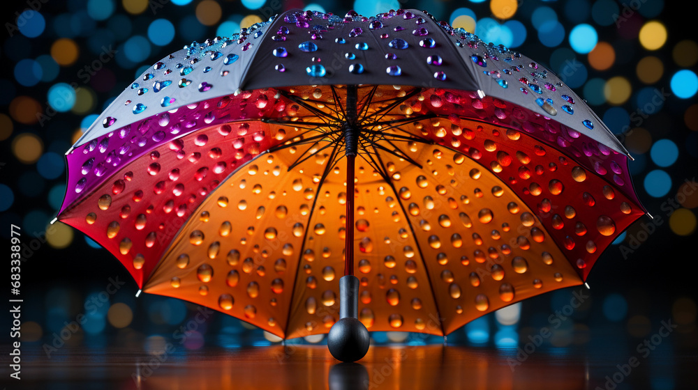 An Artistic Image of a Colorful Rainbow-Colored Umbrella, Unveiling a Spectrum of Vivid Hues in a Whimsical Dance of Color and Joyful Elegance