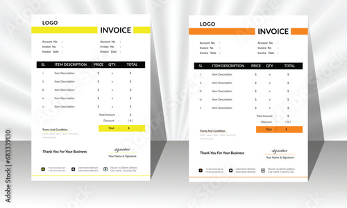 Modern corporate invoice design with yellow and orange color  photo