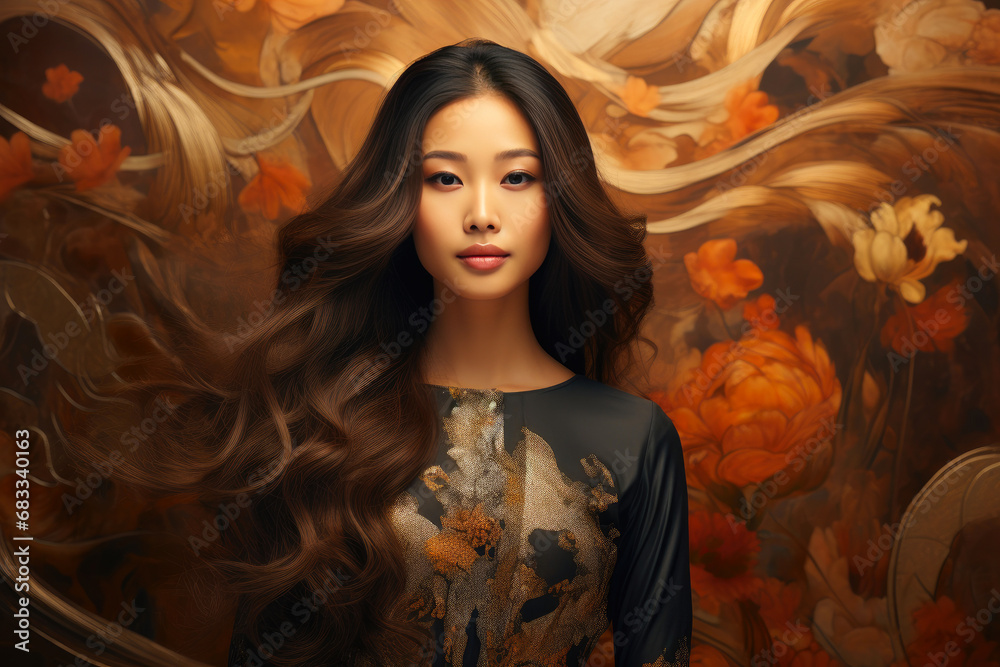 Asian Female Elegance in Rich Earth Tones