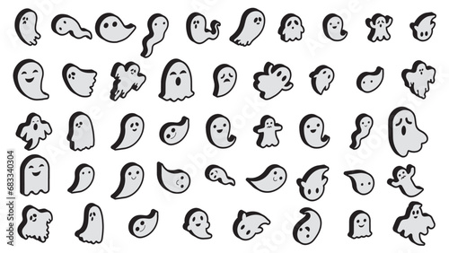 3d simple icon or silhouettes of halloween ghost on white background. Vector illustration editable.