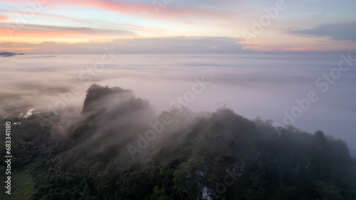 Fotografie Beautiful Sea of fog view  in the morning  at Sky walk Point wat khao singto, Sa Kaeo  Province   Thailand