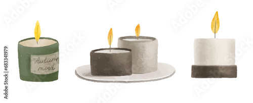 Hand painted vector candles clip art. Isolated element. burning paraffin candle.