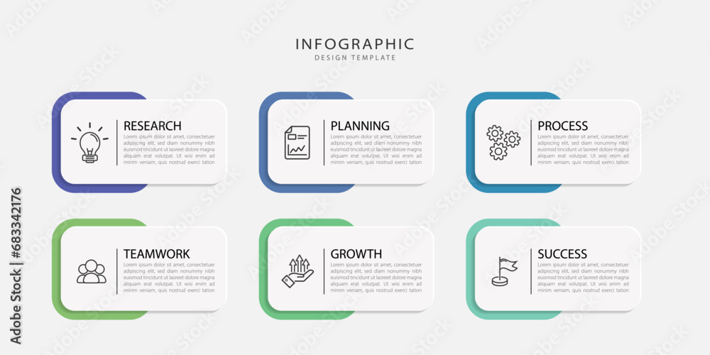 Infographic template. 6 Step timeline journey, Flat simple infographics ...