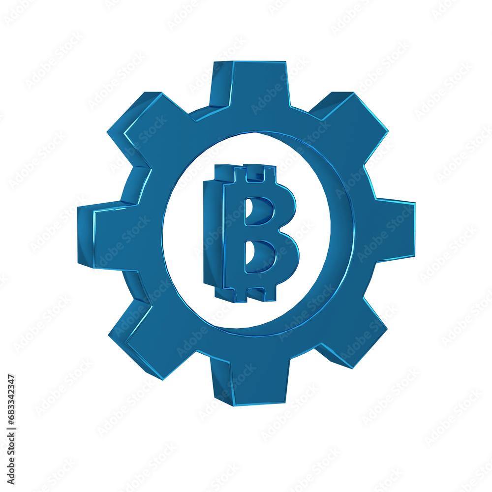 Blue Cryptocurrency coin Bitcoin icon isolated on transparent background. Gear and Bitcoin setting. Blockchain based secure crypto currency. Blue Cryptocurrency coin Bitcoin icon isolated on transparent background. Gear and Bitcoin setting. Blockchain based secure crypto currency.