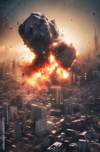 città distrutta da un asteroide