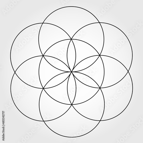 Graine De Vie Illustration Noir et Blanc Géométrie sacrée Symbole Vecteur Design Cercle Spiritualité Univers Mandala Étoile 