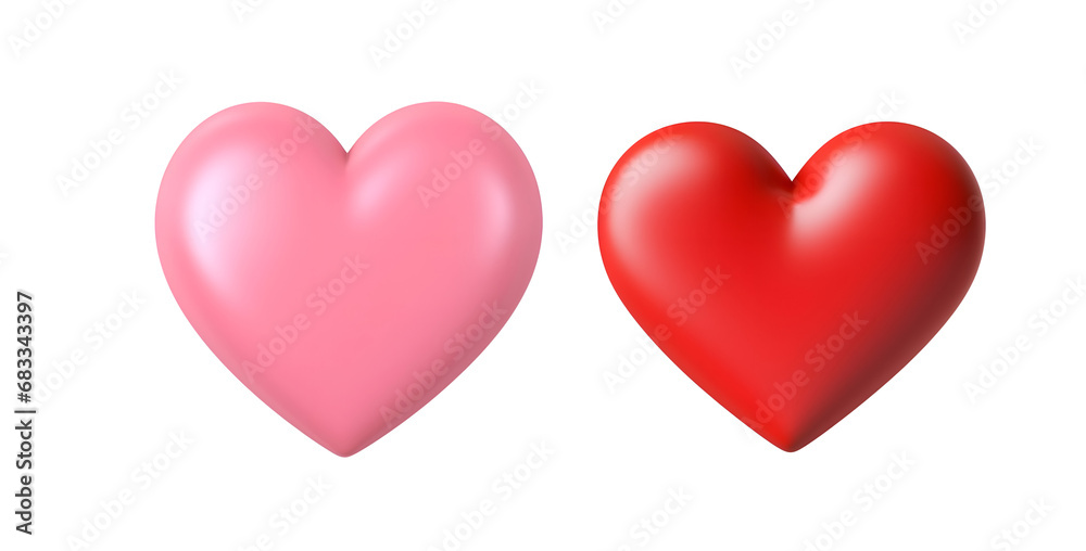 Graphic Decorate with 3D Rendered Pink and Red Heart Objects: Valentine’s Day Concept Set, Isolated on Transparent Background, PNG
