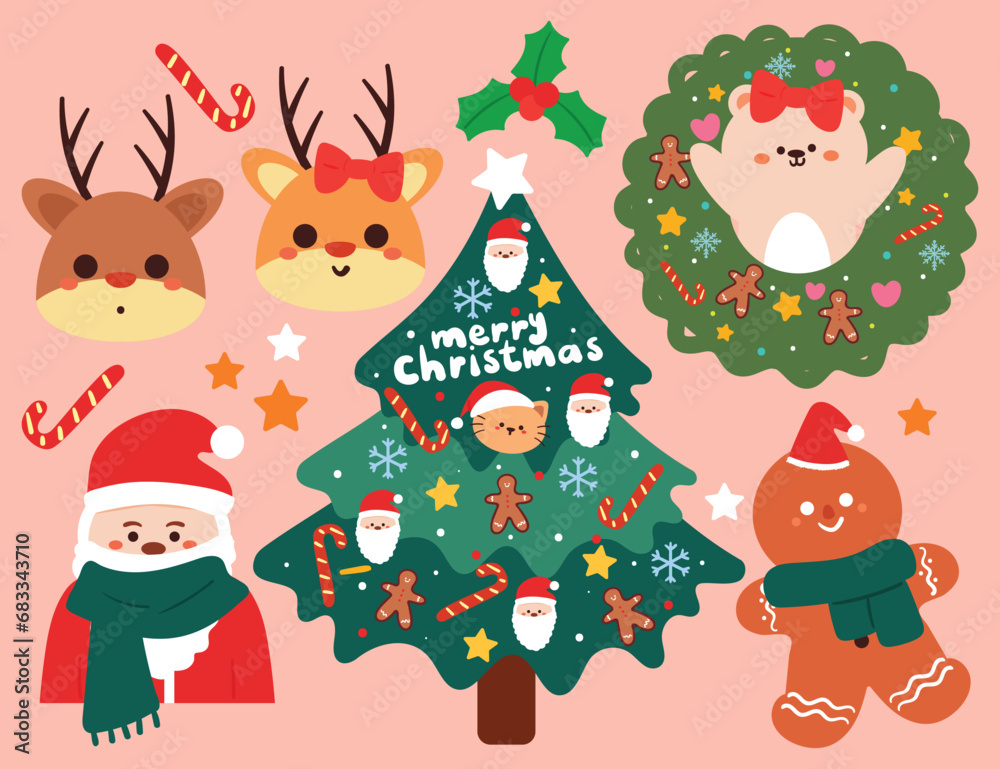 Christmas sticker set. cartoon set of Christmas items, Christmas element sticker. colorful vector sticker illustration