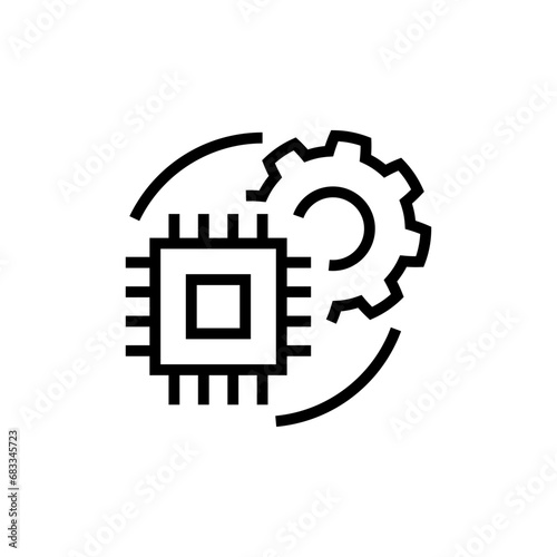 Processor and gear icon isolated on white background. CPU, chip service concept. Adjusting app, setting options, maintenance, repair, fixing. Vector Illustration - Vector
