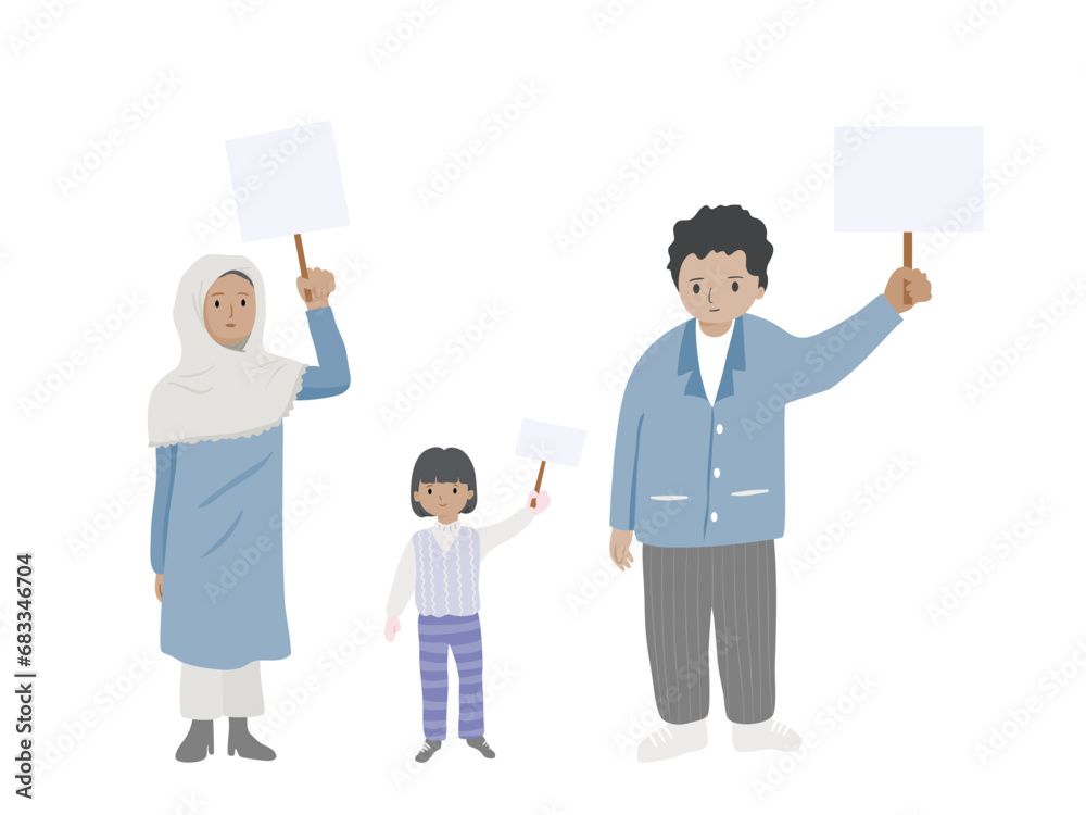 Hand drawn of campaigner diverse people with hand holding a blank sign in flat vector style. Hand drawn of campaigner diverse people with hand holding a blank sign in flat vector style.
